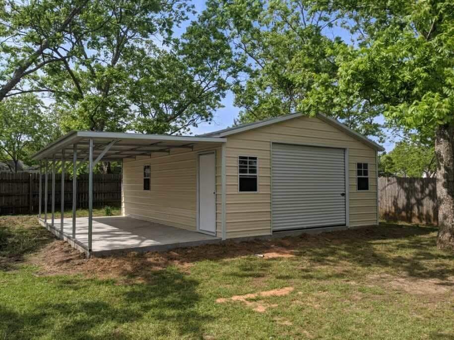 A garage with a carport attached to it.